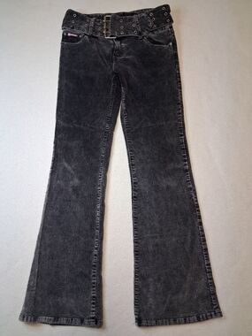 Y2K Bubblegum Black Washed Flare Jeans with Triple Eyelet Belt